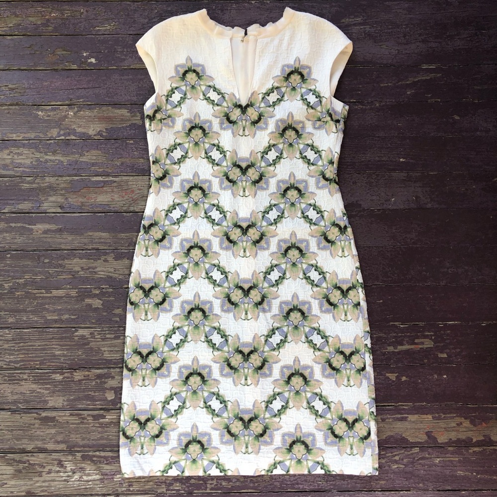 Schumacher Textured Sheath Dress Size 8 Cap Sleeve Abstract Floral German Silk - Picture 1 of 16